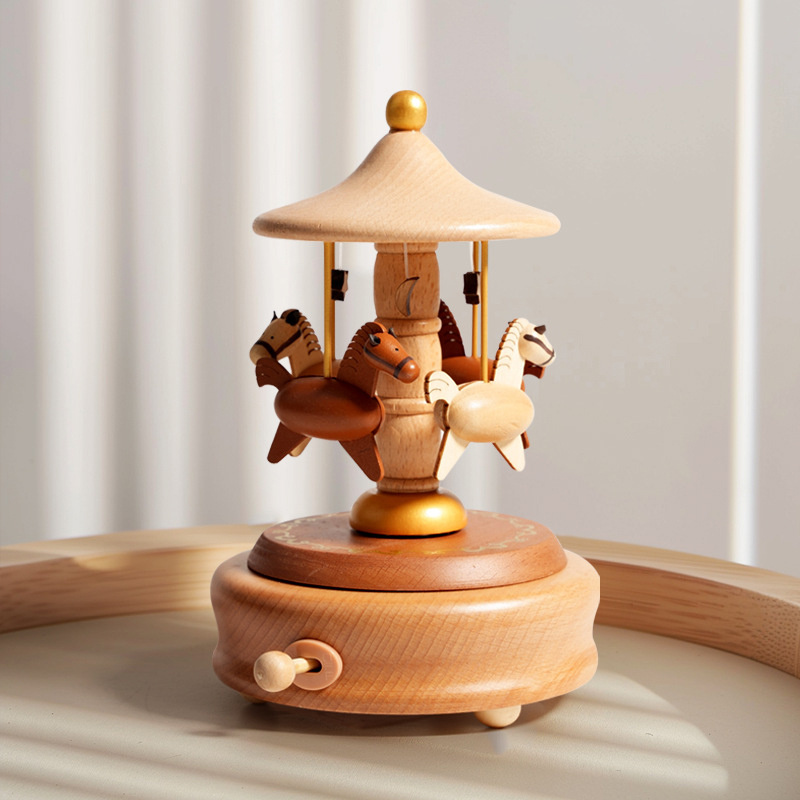 Musical Instrument Handpan - Wooden Carousel Music Box Ornaments Rotatable