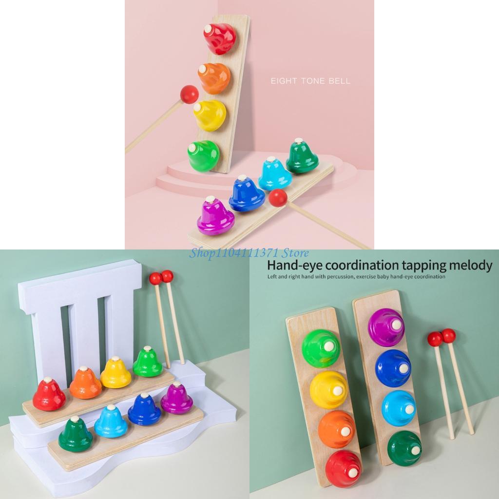 Musical Instrument For Toddlers - 8 Note Handbells Desk Bells Colorful