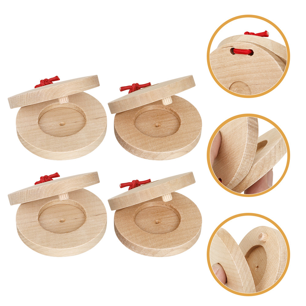 Musical Instrument Clapper - 2Pairs Wooden Castanets Small Finger Percussion