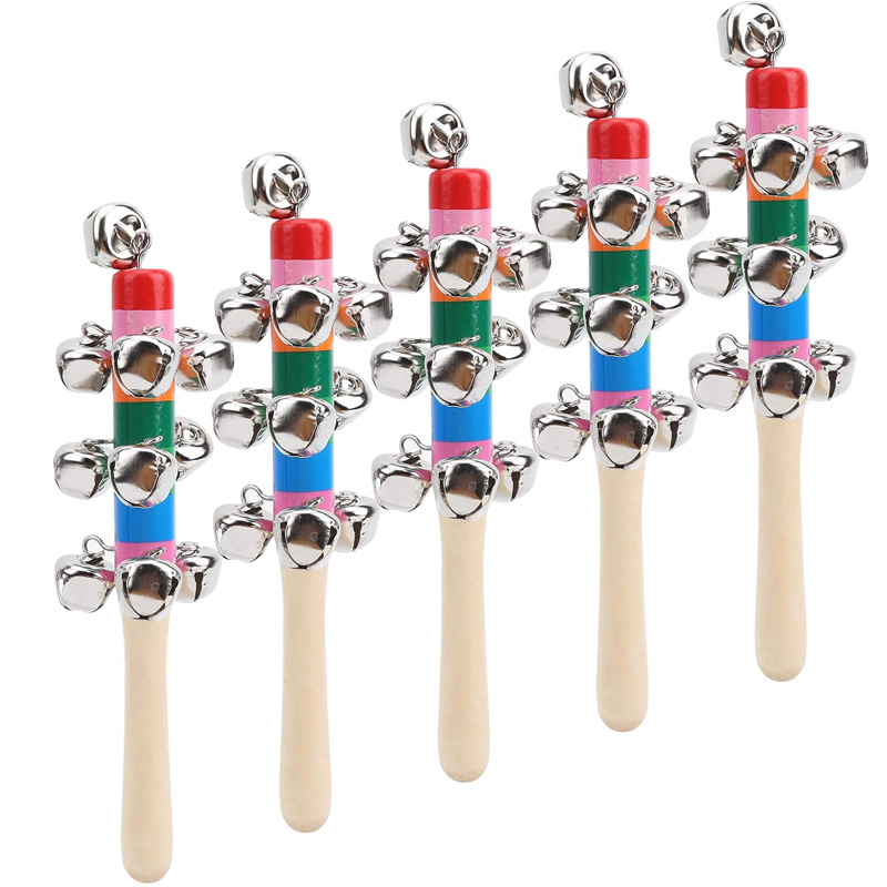 5PCS Wooden Jingle Hand Bells  - Musical Instrument For Toddlers ulasan dan harga