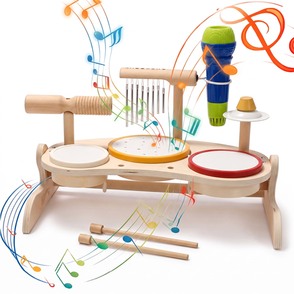 Kids Wooden Drum Set Musical T - Musical Instrument For Toddlers ulasan dan harga